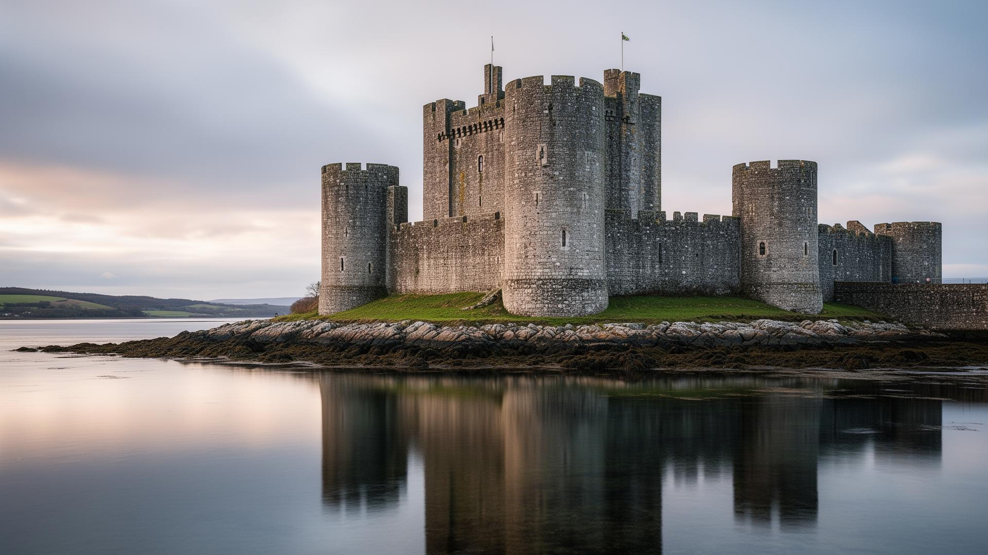 Carrickfergus Castle, the 12th-century Norman keep on the shore of Belfast Lough.