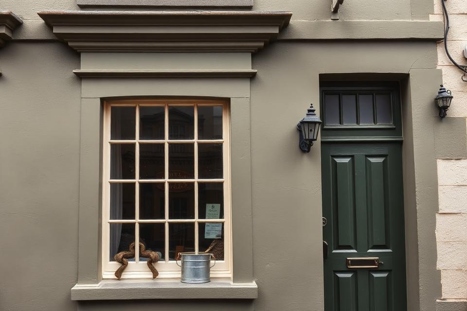 Foxy John's — a sage-green shopfront on Main Street, Dingle, with a galvanised bucket and coil of rope visible in the small-paned window beside a deep green door.